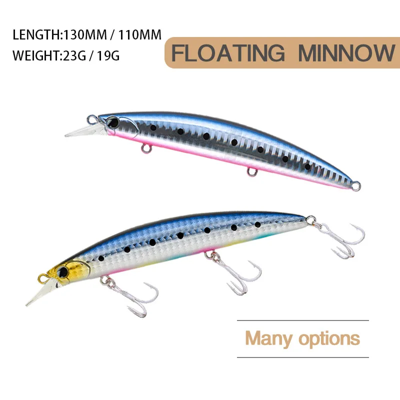 New 110mm/19g 130mm/23g Fishing Lure tackle jerkbaits long shot Floating water Minnow Hard Bait crank umpan