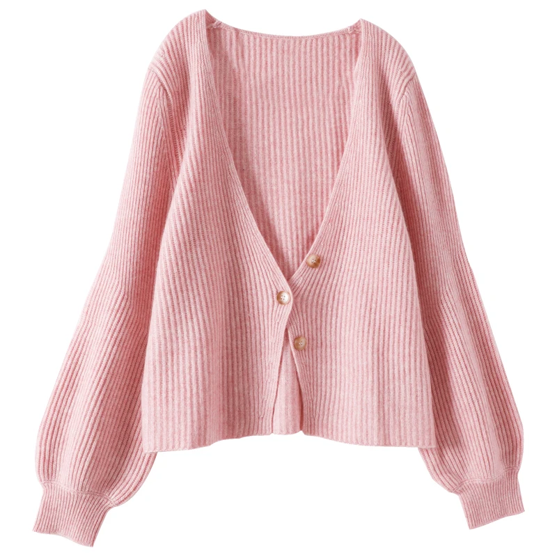 Fashion Plain Winter Jumper Sweater 35% Cashmere Wool Crop Knitted Cardigans For Women