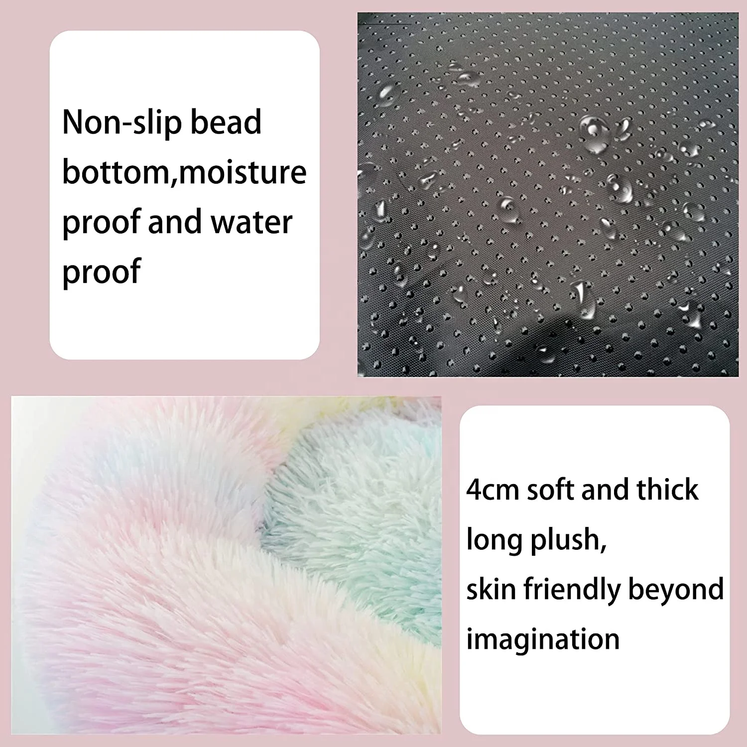 Solid Print Breathable Durable Fluffy Comfort Round Soft Faux Fur Washable Plush Custom Non Slip Calming Waterproof Dog Bed