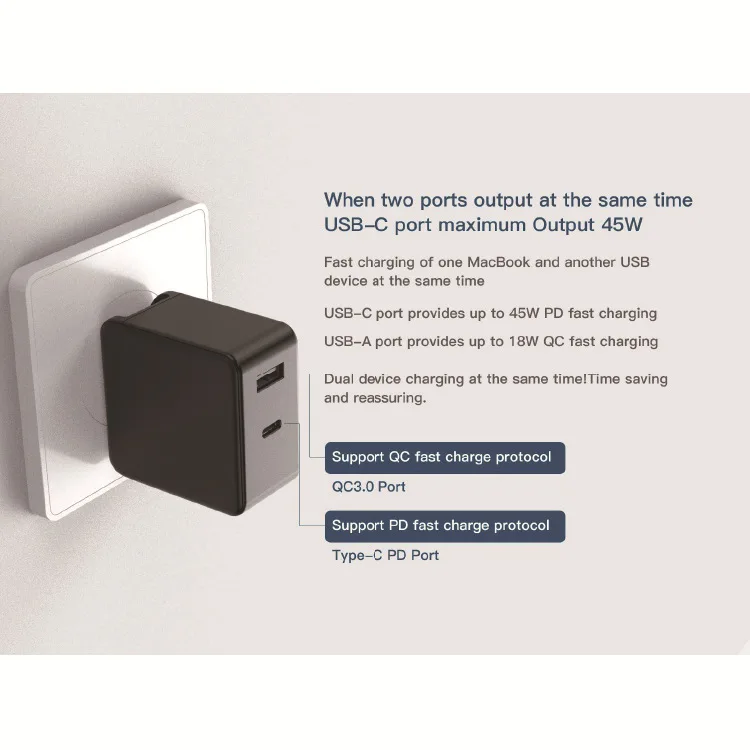 Amazon New Arrival Top Seller 60W PD 3.0 USB Type C Fast Charging Wall Charger Dual Adapter Universal For Iphone Android