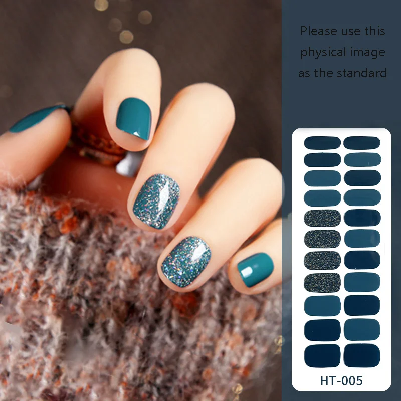 22 Strips Mixed Color Semi Cured Gel Nail Art Stickers No Need UV Light To Dry Long Lasting Gel Nail Stickers