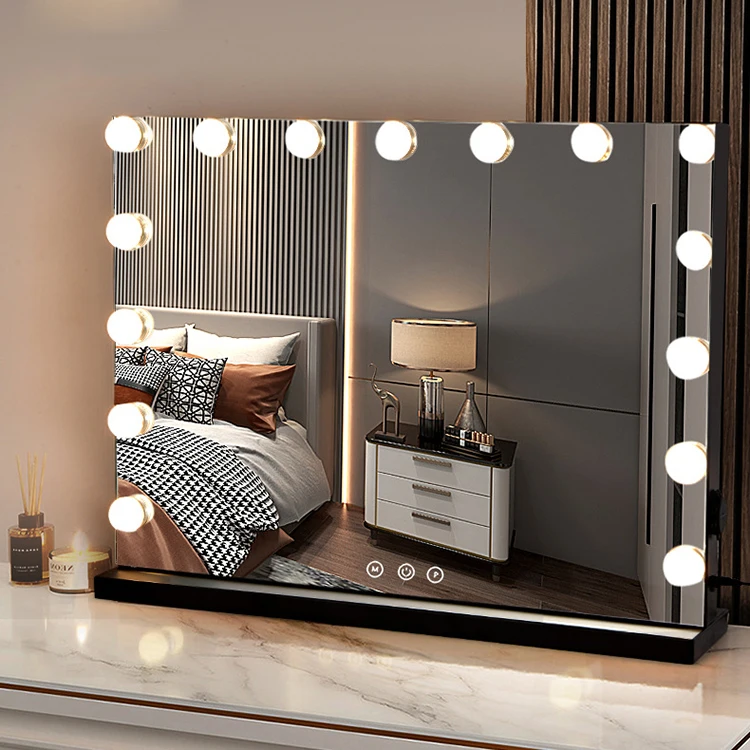 Зеркало для туалетного столика с 15 светодиодной подсветкой голливудское зеркало макияжа 3 цветными огнями большое спальни