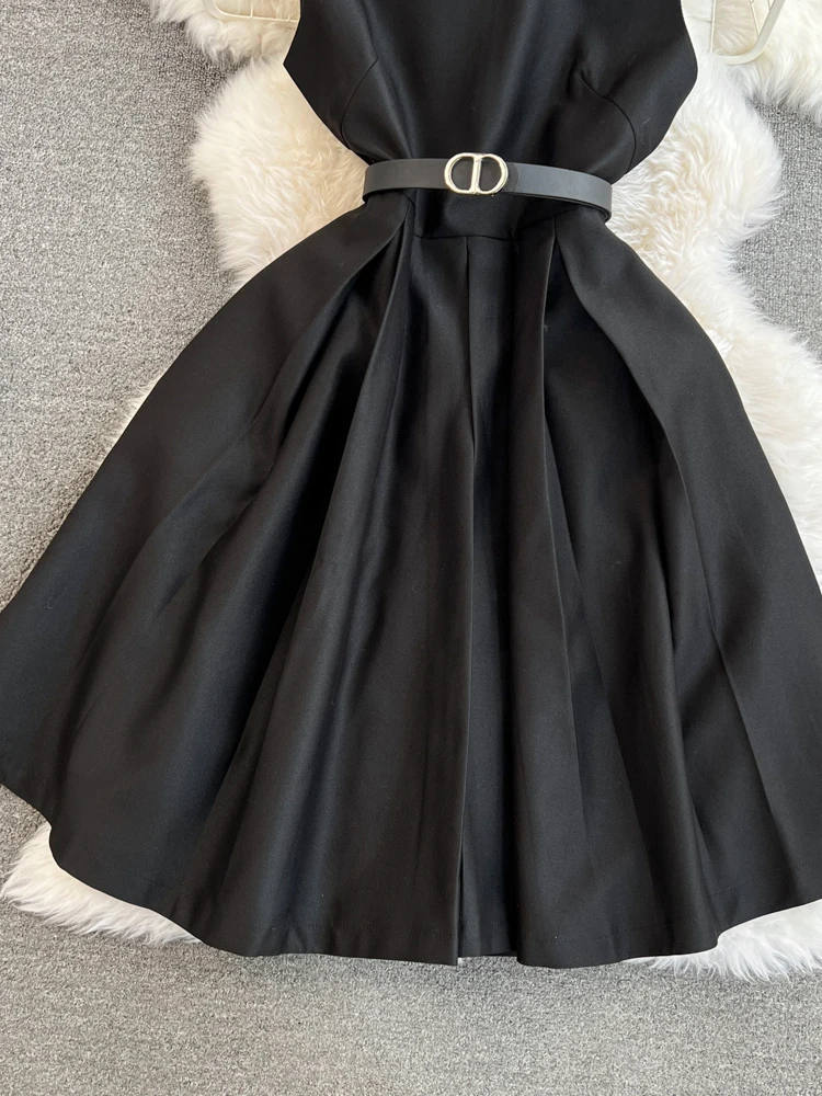 ZT1139 Black Herben crew neck dress High quality satin sleeveless tank dress