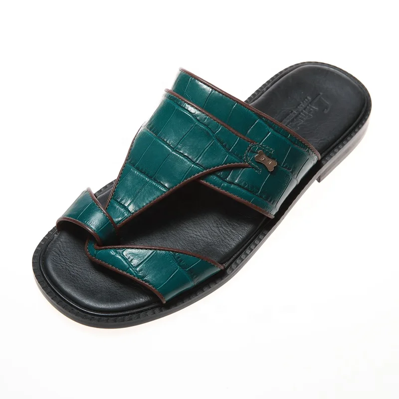 Мужские кожаные шлепанцы темно-синие повседневные сандалии на толстой подошве лето 2021