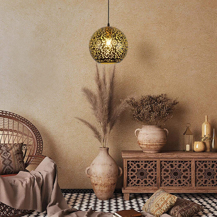 Moroccan Retro Chandelier Turkish Hollow Lantern Wrought Iron Ceiling Light Antique Arabian Retro Loft Pendant Lamp