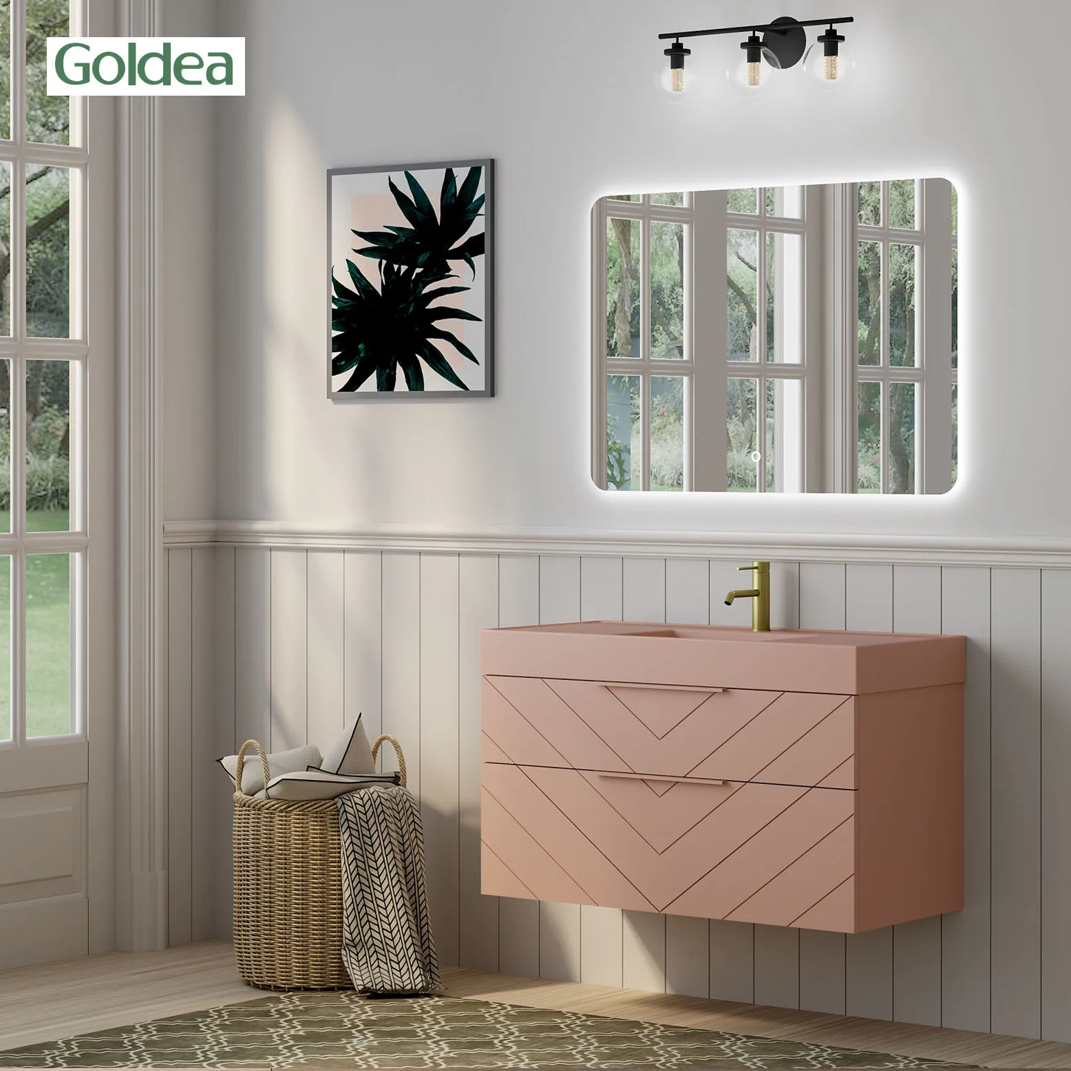 100%pvc Pink 2024 Modern Canton Fair Exhibits Painted Design Bathroom Cabinets