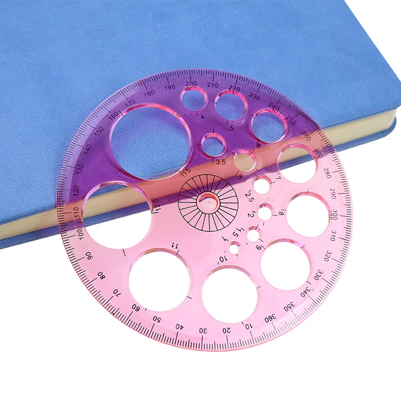 BECOL Wholesale 360 Degree Circular Protractor Plastic Round Ruler Template with 16 Circles for School Office Home