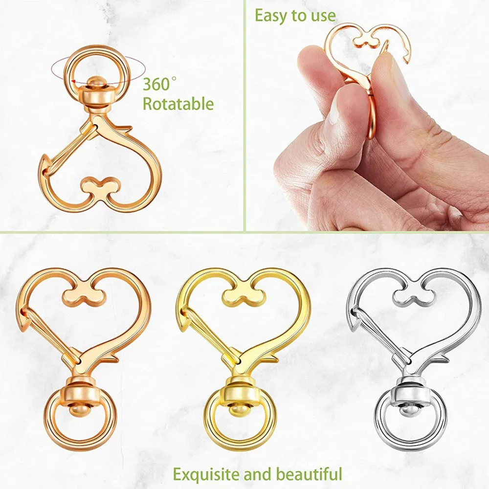 Metal Heart Shape Claw Swivel Lobster Clasp Keychain Key Rings Alloy Spring Snap Hook Hanging Buckle Chips For Jewelry Making