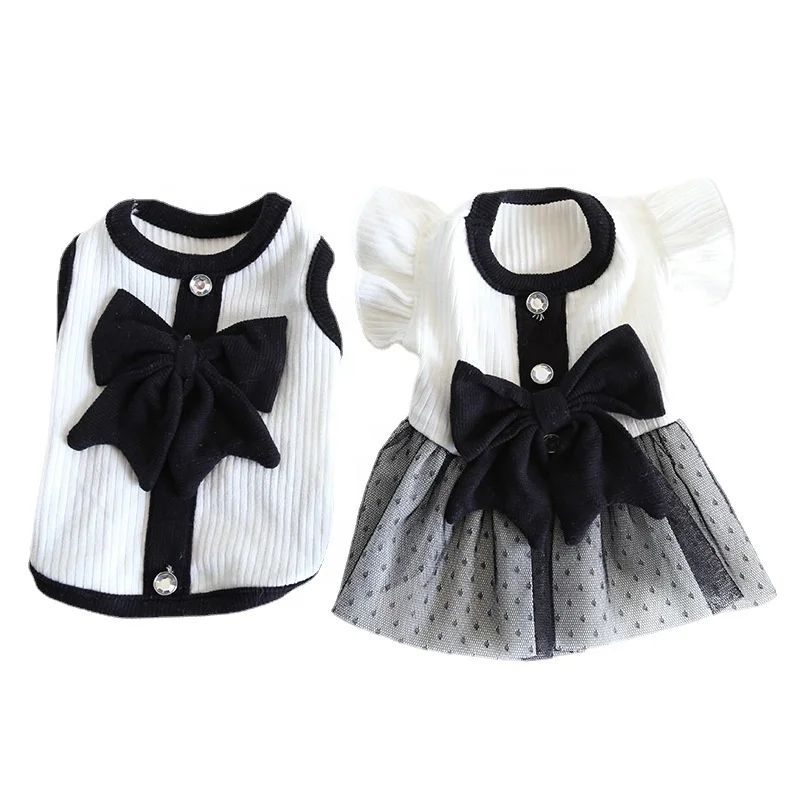 Mesh Printed T Shirts Cotton Vest Pleated Dress Puppy Clothes Summer Shirts Cute Girl Boy Tops Soft Pet Apparel