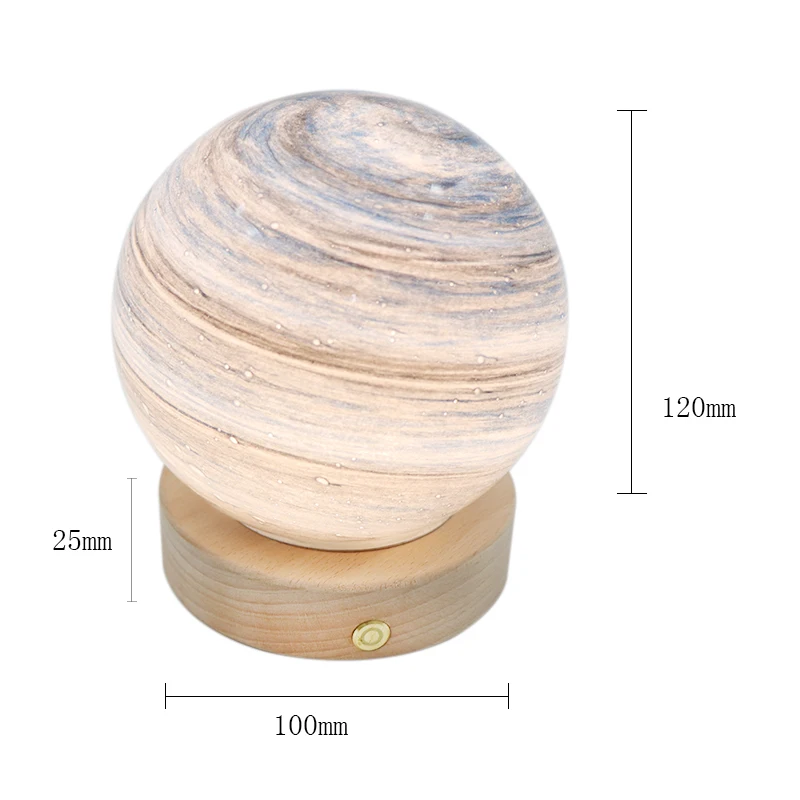 Creativity Gift Light Glass Wandering Earth USB Table Lamp 3D Touch Night Light With Wooden Led Base
