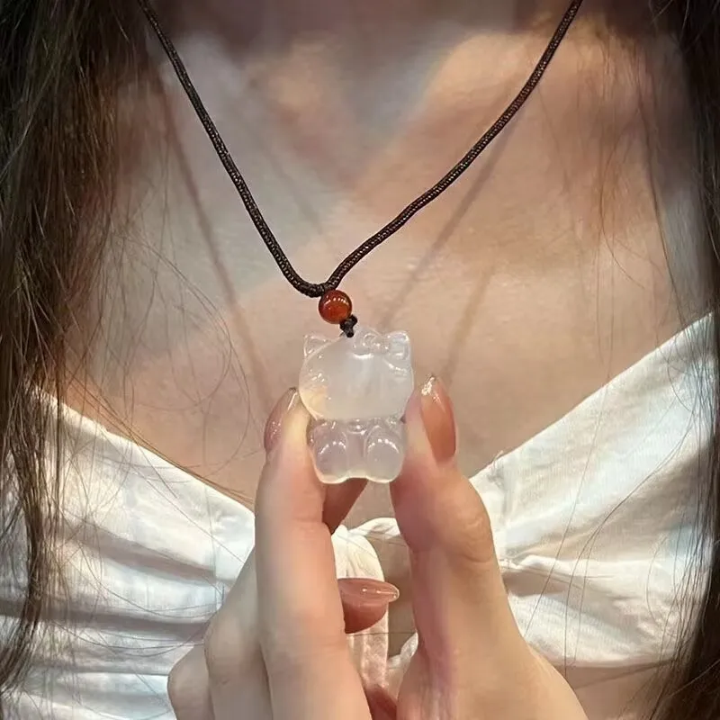 Cute Cartoon Hello Kitty Pendant Necklaces for Women Girls Black Hemp Rope Adjustable Necklace Bestie Gifts Jewelry