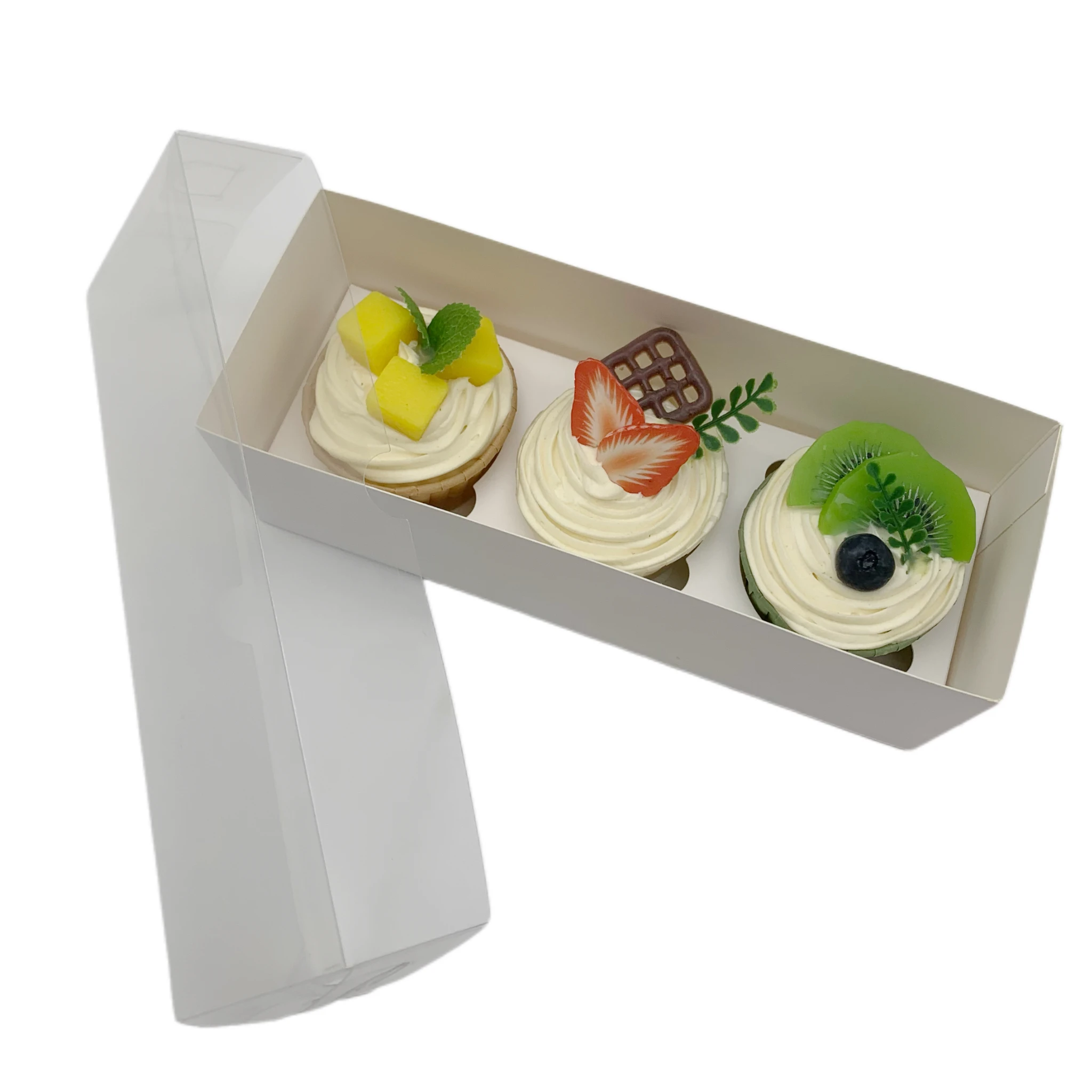 box with window 3/4/5hole cupcake packaging boxes custom cake box high quality bakery packing rectangular PET lid cake cardboard