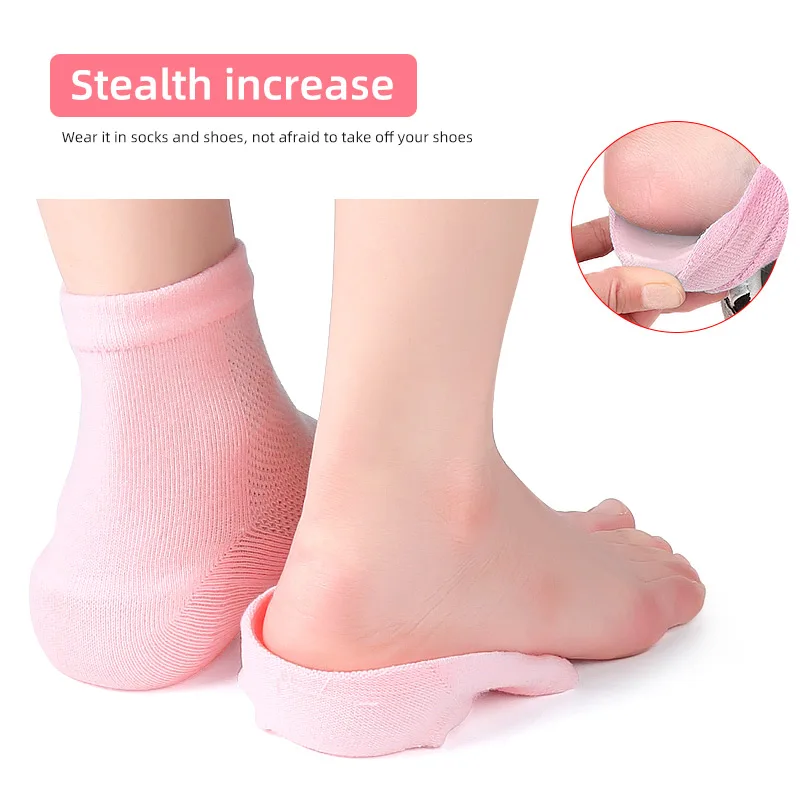 Melenlt Heightening Wedge Insole Socks Invisible Silicone Height Increase Insole Socks Heel Pad Insert for Pain Relive