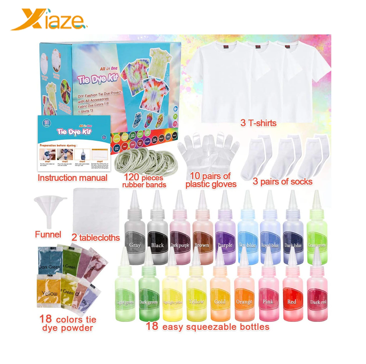 Одношаговый набор для краски для галстука, 18 цветов, радуги, для вечеринок и ремесел, набор для рукоделия для детей