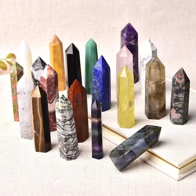 Natural Crystal Rose Quartz Point Amethyst Crystals Tower Healing Stones Hexgaonal Obelisk Wands