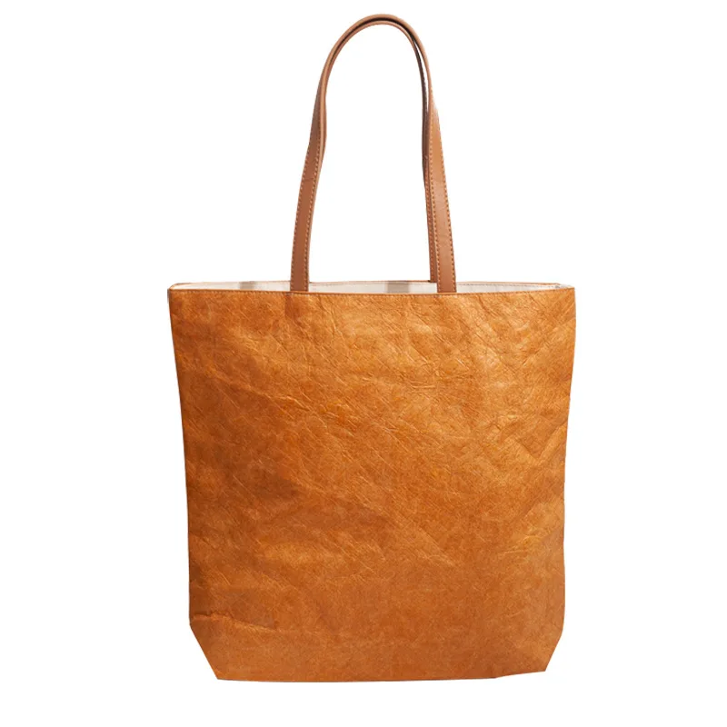 Wholesale Reusable Custom Logo Printed Waterproof Washable Plain Brown Kraft Dupont Tyvek Paper Packaging Shopping Tote Bag