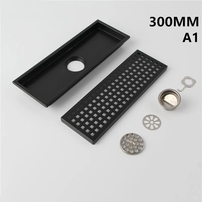 SUS 304 Stainless Steel Black 300 MM Floor Waste Grate Drains Tile Insert  Shower Drain Bathroom Floor Drain