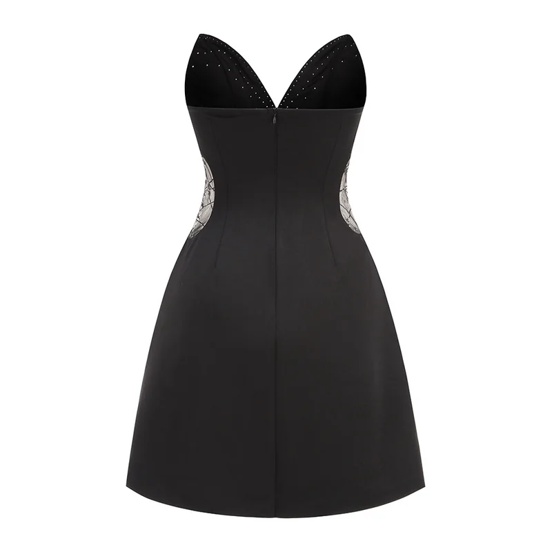 A9582 New Fashion Women Beaded Mini Prom Dress Black Sexy Night Club Ladies Party Dress