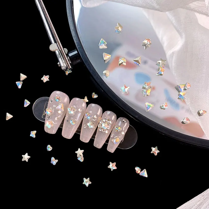 C148 SAFENG 50pcs Shiny Point Back Glass Rhinestone Non Hot Fix Butterfly Star Nail Art Rhinestone For Nail Art Decoration