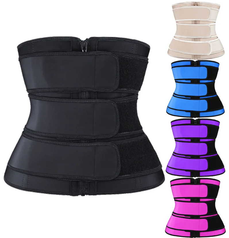 NANBIN Custom Logo Get Fit Three Belt 3 Strap Zip Steel Bones Waist Trainer Corset Hourglass Shaper with Zipper