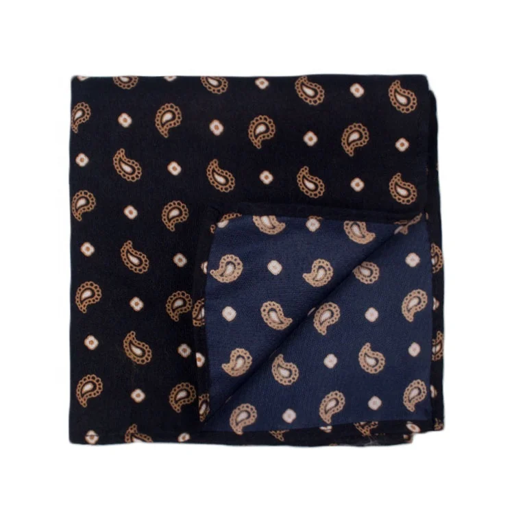 Classic Plaid leaf Polyester Pocket Square 24cm Men Black  Hanky Party Daily Handkerchief Tuxedo Gift Accessory