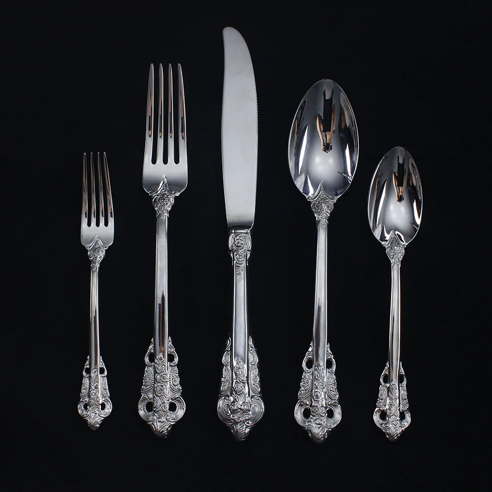 18-10 Stainless steel gold vintage Cutlery Set, Royal Luxury embossment flatware Sets