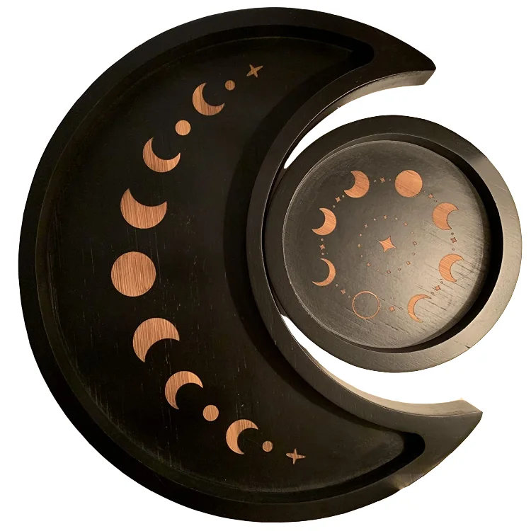 Factory Direct Supply Bamboo Jewelry Dish Crystal Holder Wooden Crescent Moon Ramadan Tray