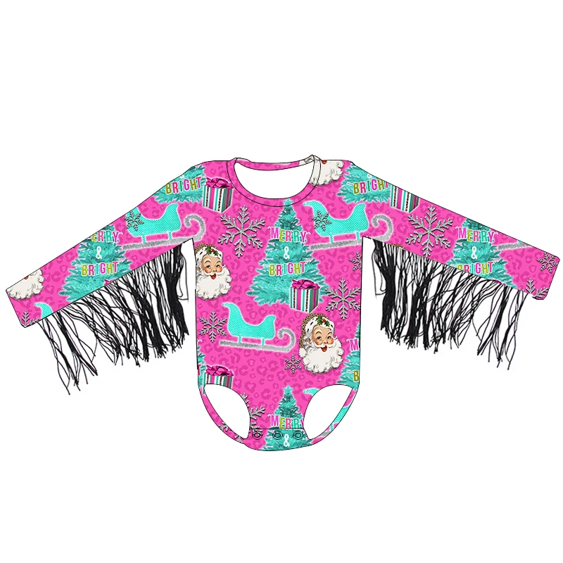 Wholesale Infant Girl Leotard With Black Fringe Christmas Winter Baby Ribbed Cotton Long Sleeve Carters Romper