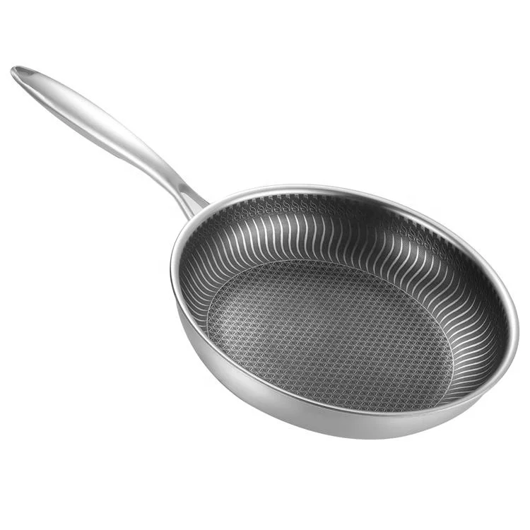 Chinese supplier 304 stainless steel smokeless 26 cm smooth slanted non stick frying pan with glass lid