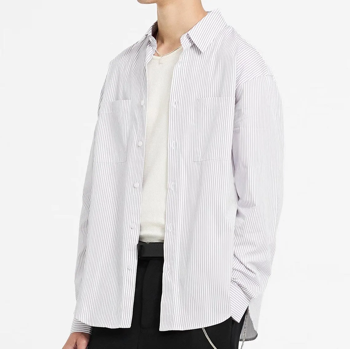 New Arrival 100% Cotton Slim Fit Shirts Button Up Stripe Shirts Men Shirts With Pockets