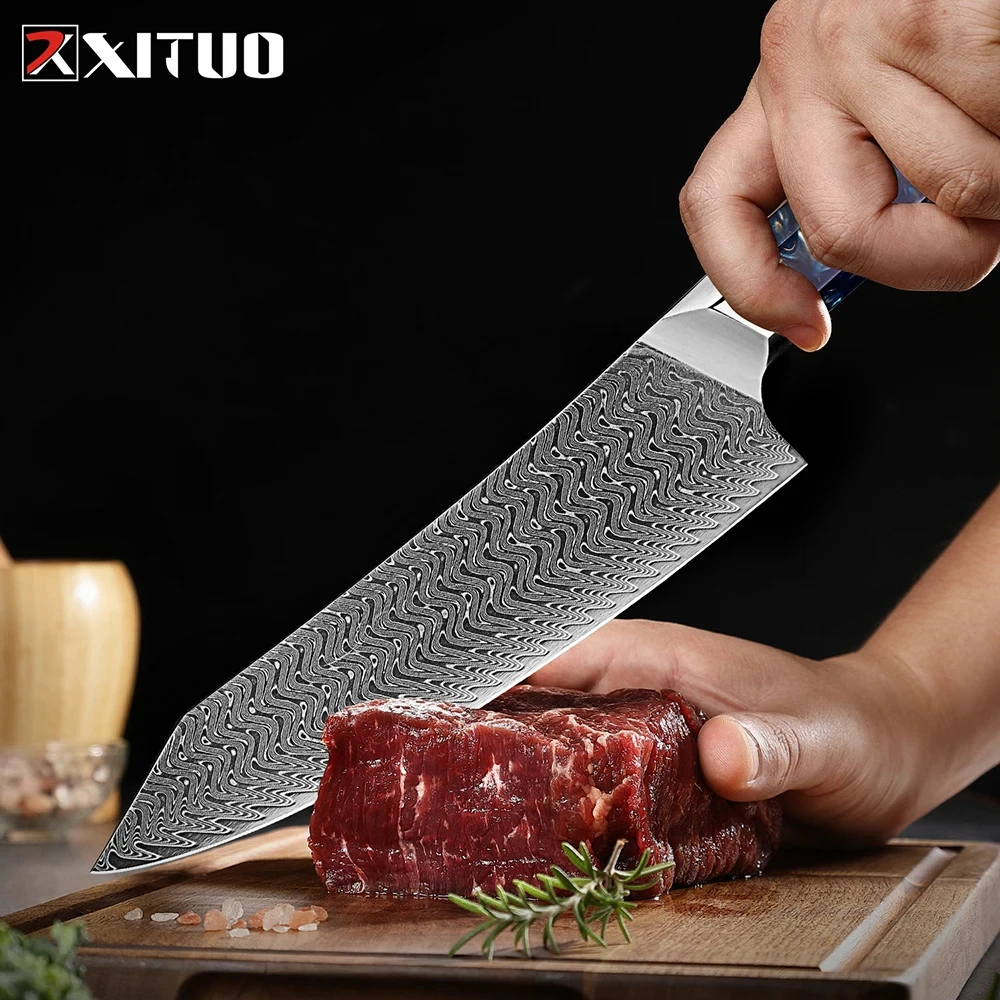 Kiritsuke Knife 67 Layers Japan Damascus VG10 Steel Kitchen Set Gyuto Knife Home Razor Sharp Chef Knife Resin & Wooden Handle