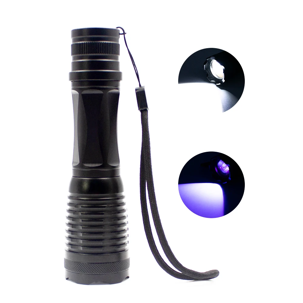 LED double source white and purple light 5 mode aluminum handheld led flashlight torch