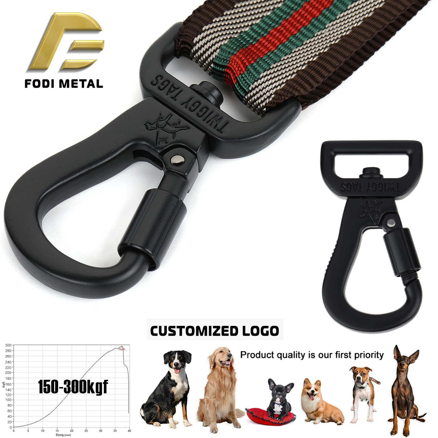 S2066-25 Manufacture Matte Black 25mm Pet Dog Leash Swivel Snap Hook with Lock