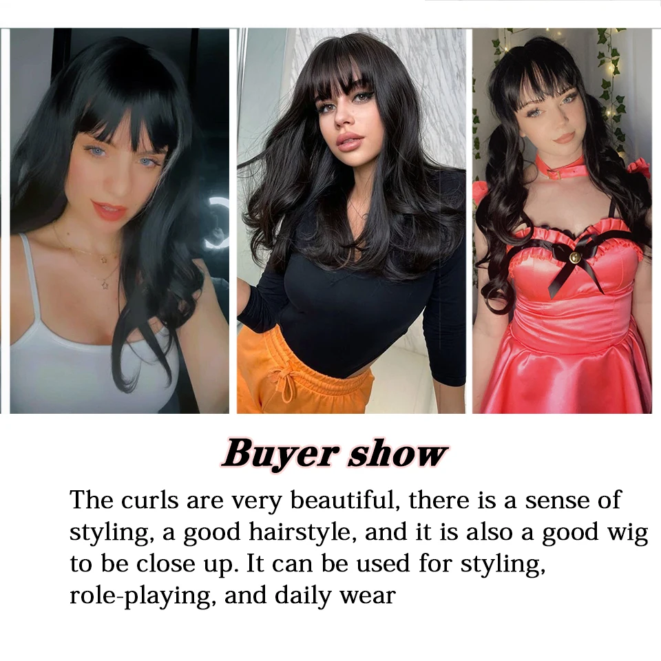 Long Synthetic Curly Wigs Natural Curly Dark Brown Wigs for Women Cosplay Wigs