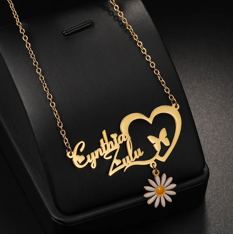 Custom Stainless Steel Jewelry 18K Gold Multiple Letters Initial Engraved Chain with Names