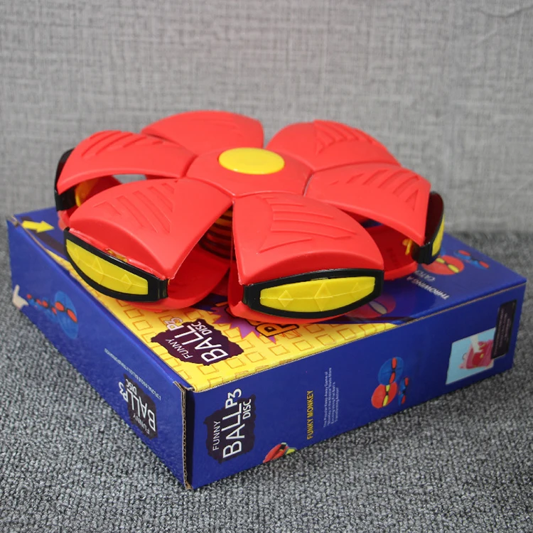 Flying mini UFO Flat Throw Disc Ball With LED Light Deformation Vent Flat Ball Interactive Outdoor Kids Toys Flying Saucer Balls