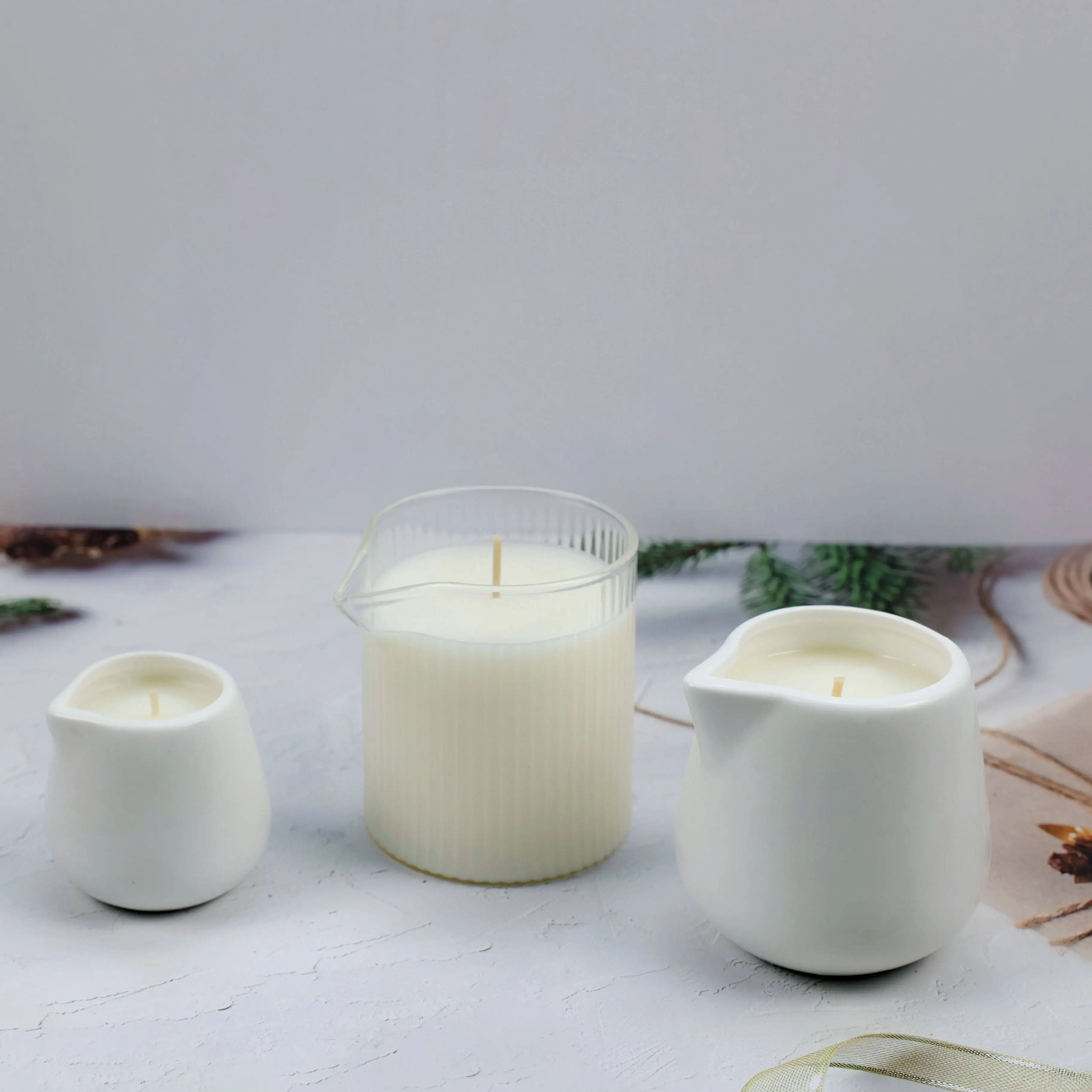 Custom White Home Decor Yoga Meditation Massage Oil Ceramic Jar Soy Wax Scented Candle with Spout