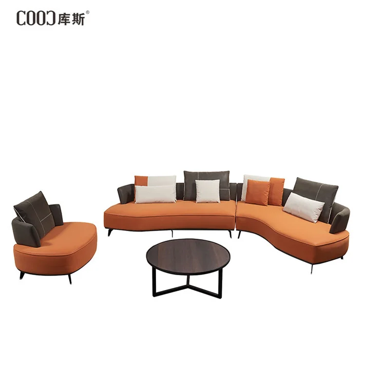 COOC Corner Sofa Leather Fabric Lounge Luxury Feather Sectional Couch Living Room Sofa Set Long Metal Leg Sofa