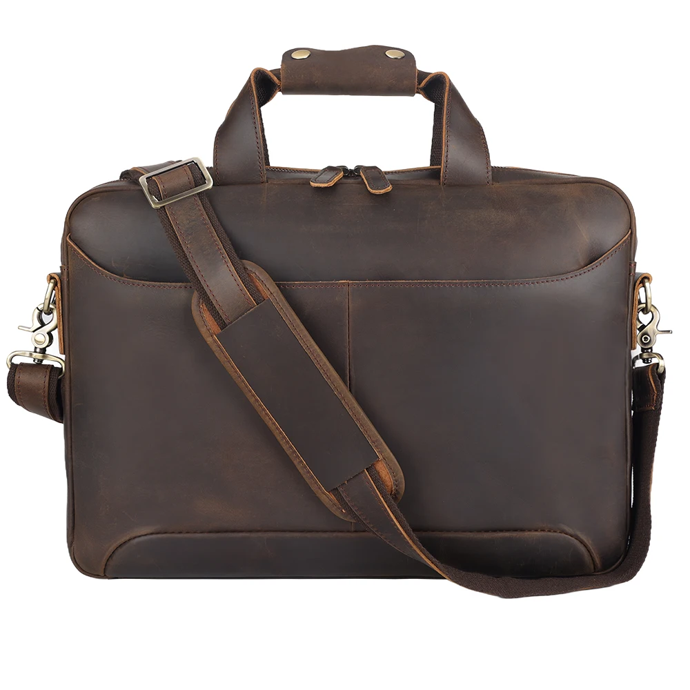 New Arrival 15.6' Cowhide Business Laptop Portfolio Bag Crazy Horse Leather Full Grain Genuine Leather Office Briefcase Bag