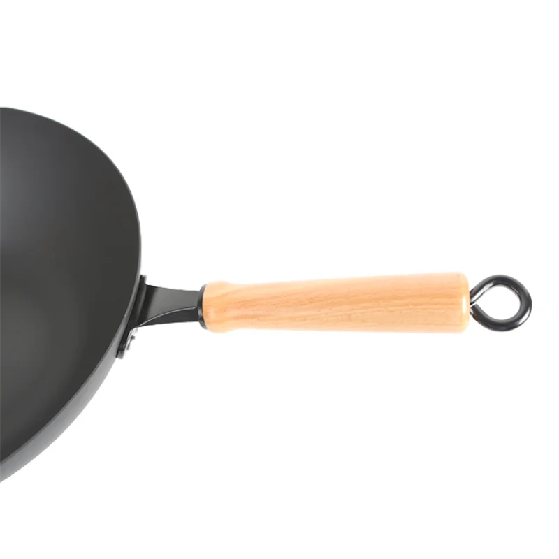 New Arrival Craft Wok Traditional Hand Hammered Non Stick Carbon Steel Iron Frying Wok With Wooden Handle With Glass Lid