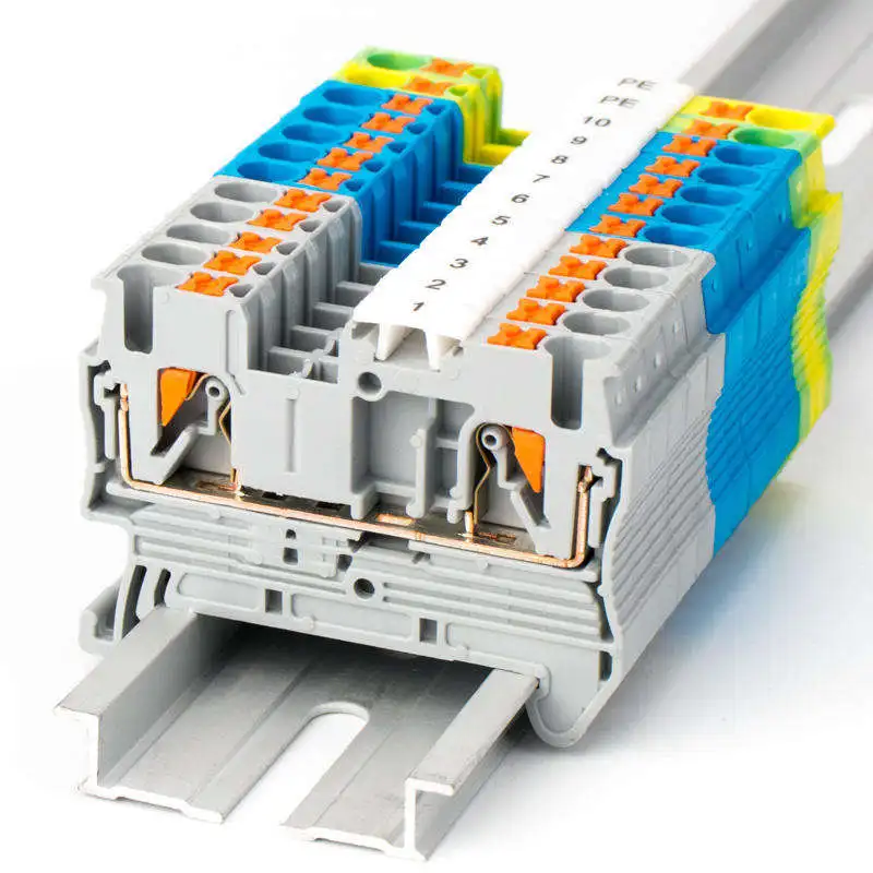 TWIN contact spring terminal block pt10 din rail mounted terminal block contact distributor