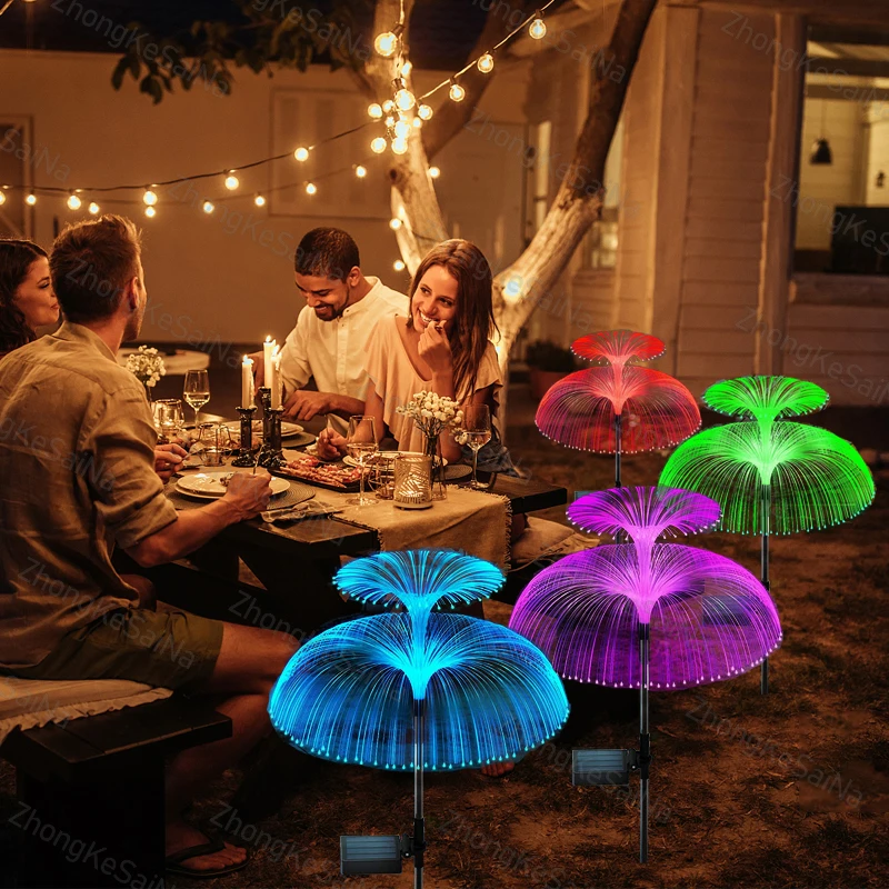 Outdoor Waterproof Garden Flowers Lamp 7 Color Changing Solar Jellyfish Lights For Courtyard Pathway Landscape Decor