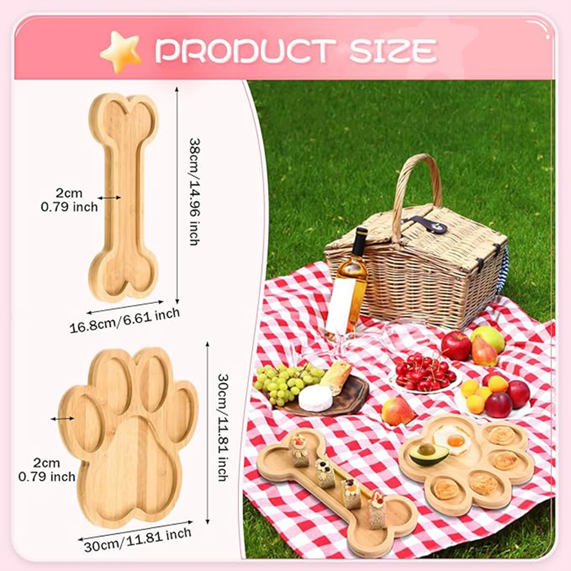 2 Pcs Bamboo Dog Bone Shape Food Tray Baby Bamboo Plate Set Snack Feeding Plates Set For Party Children