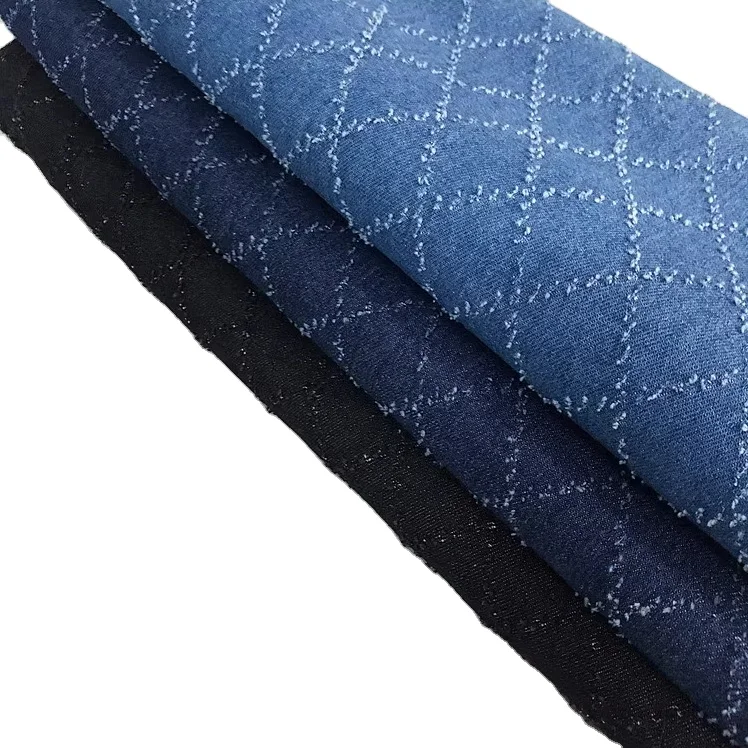 Wholesale 100% cotton  diamond hole washed textured denim fabric for clothing pants jacket