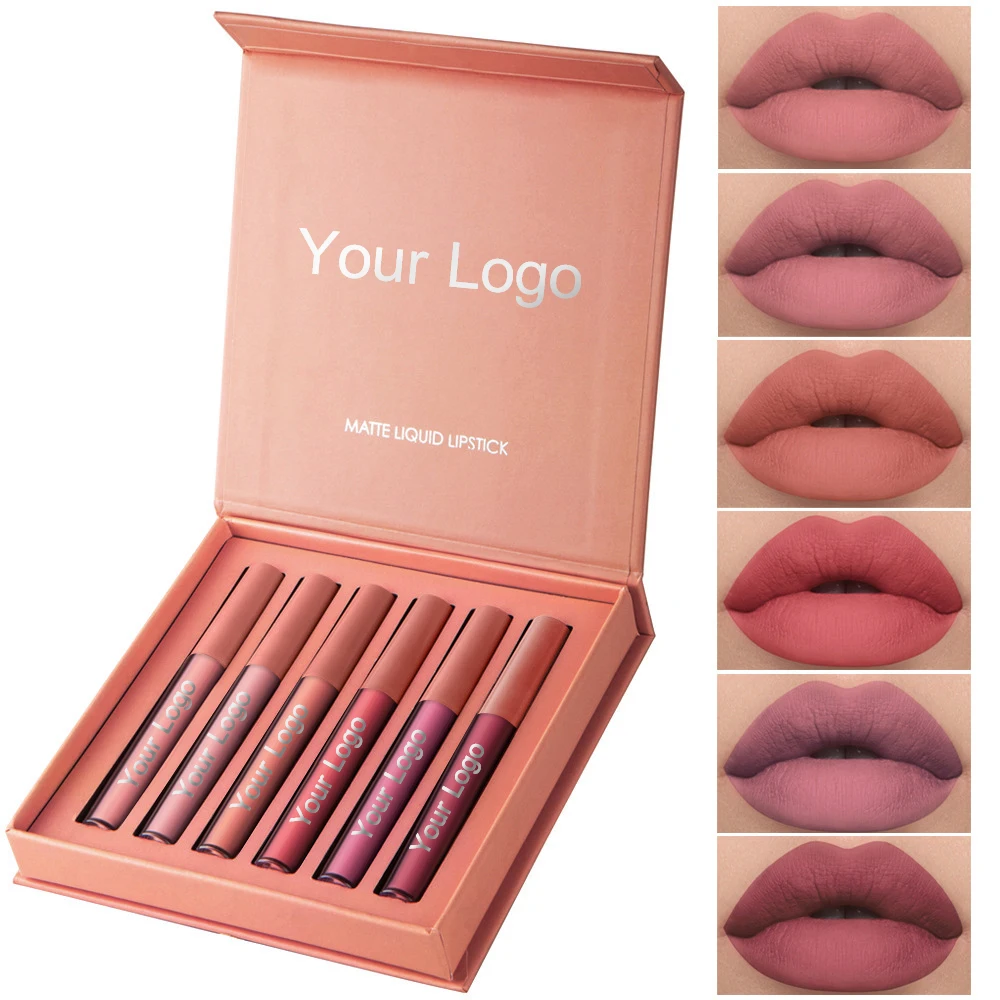 Custom Logo 6 pcs Waterproof Lipgloss Long Lasting Nude Glossy Vegan Labiales 12 Colors Matte Private Label Liquid Lipstick