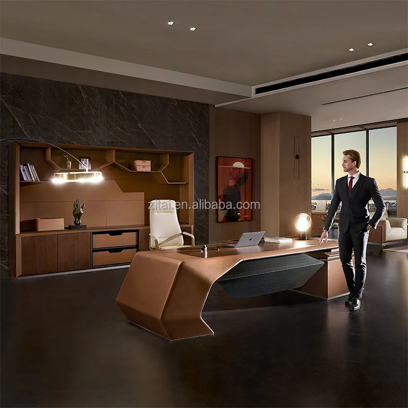 Zitai High Quality Designer Office Furniture Modern CEO Office Table MDF Cover Executive Office Desk With Veneer And PU Leather