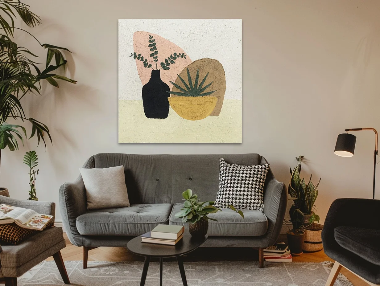 Modern Simple Original Still Life Flower Pot Hand-painted Texture Thick Oil Abstract Living Room  Wall Art