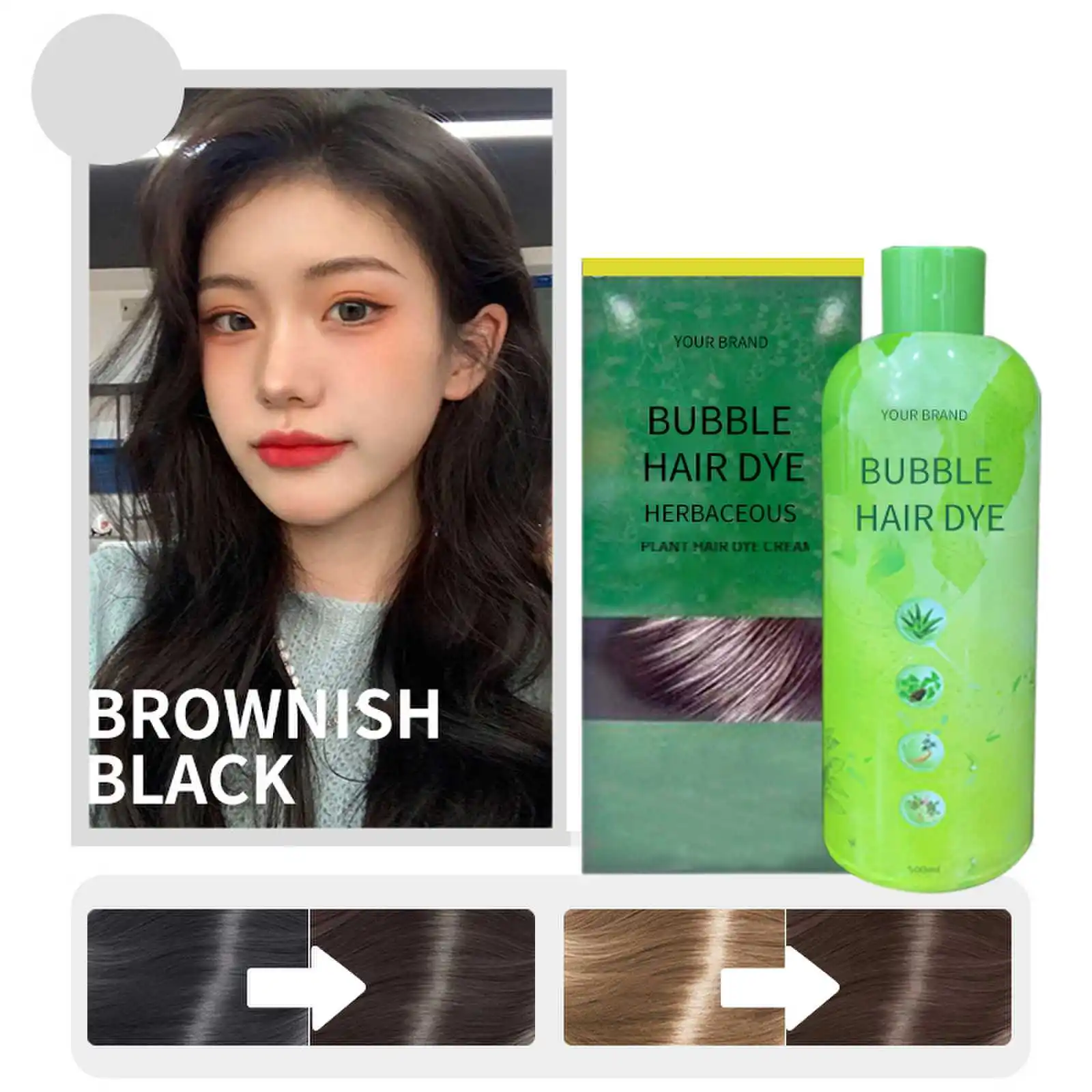 OEM Premium Ammonia Free Mousse Bubble Herbal Black Hair Permanent Plant Bubble Hair Dye Shampoo