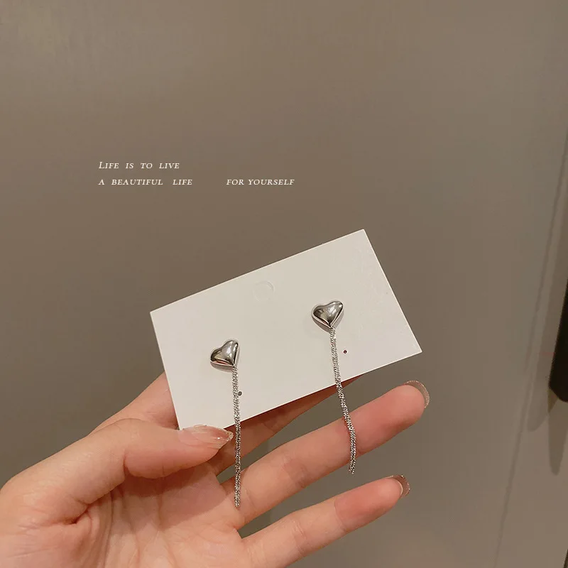  Jewelry 925 silver needle glossy love water sparkling Tassel Earrings Korean indifference