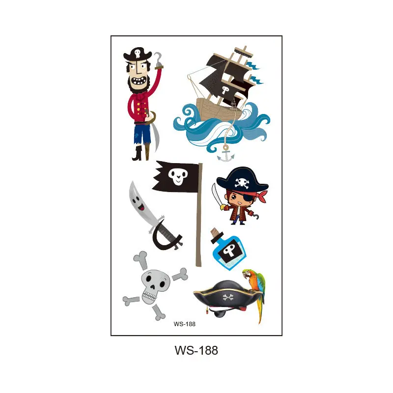 Customize Hot Cartoon Pirate Series temporary little sticker tattoo waterproof Birthday Party Favors For Kids